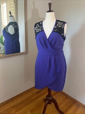 Sleeveless Purple Lace-Shoulder faux Wrap Dress